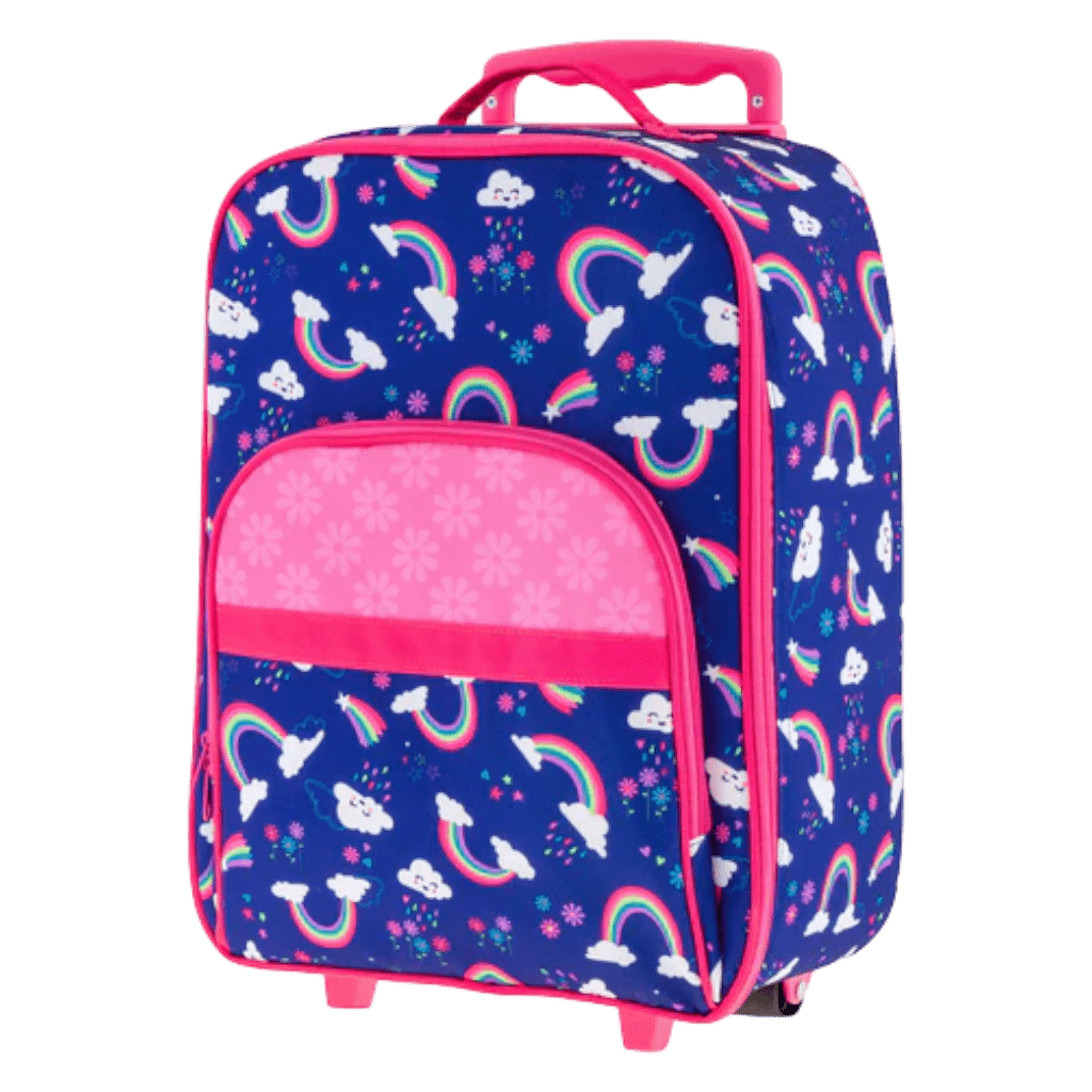 Kids children Rainbow print rolling luggage bag personalise front with embroidery