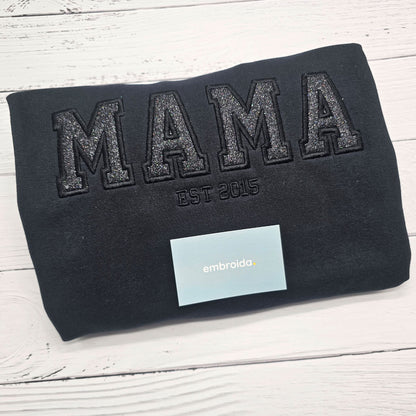 MAMA crewneck jumper with Glitter HTV Vinyl embroidered into the jumper
