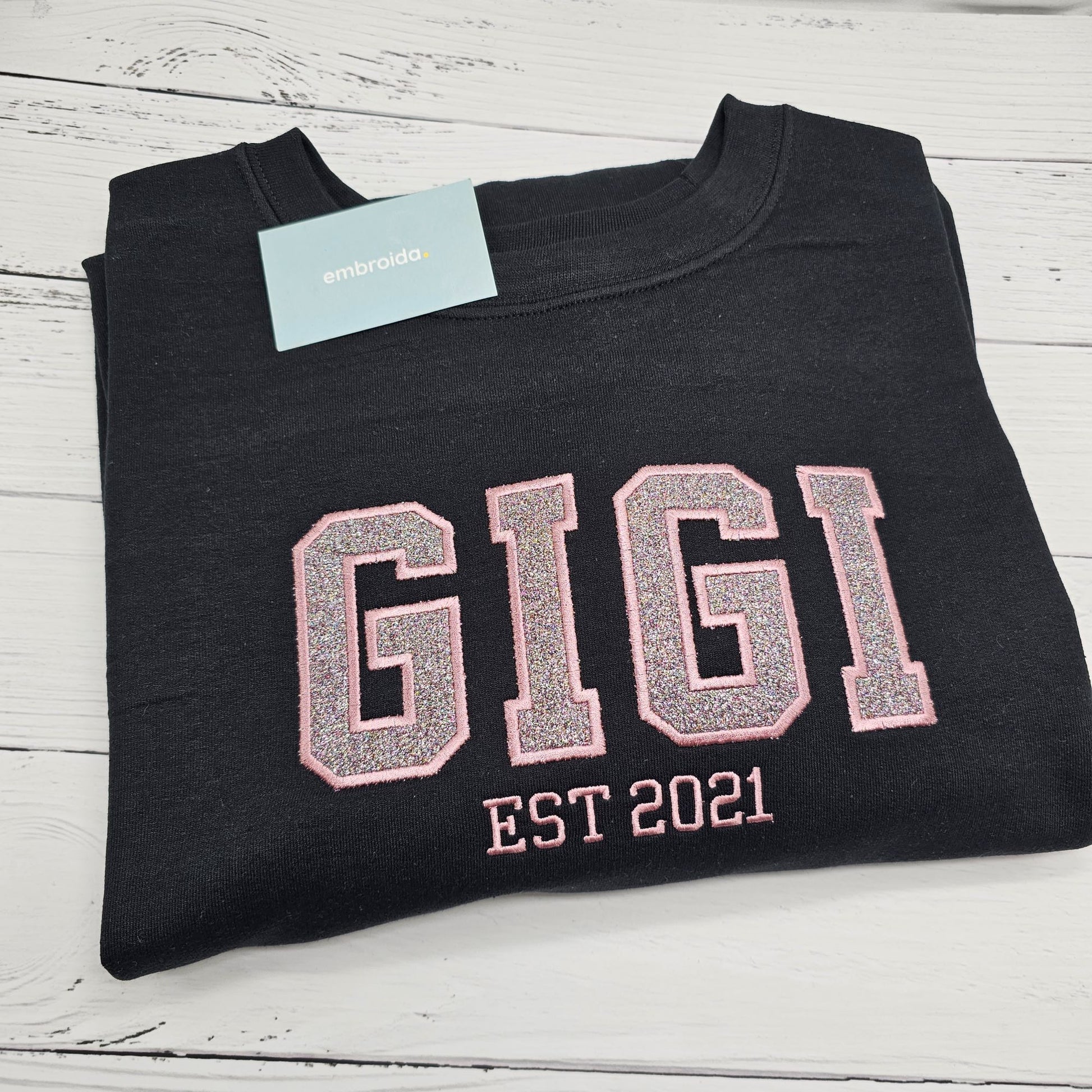 MAMA crewneck jumper with Glitter HTV Vinyl embroidered into the jumper