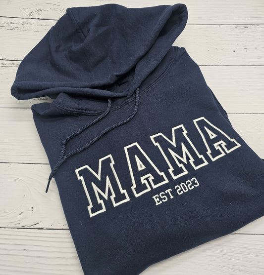 MAMA Sweater with College Varsity font embroidered EST