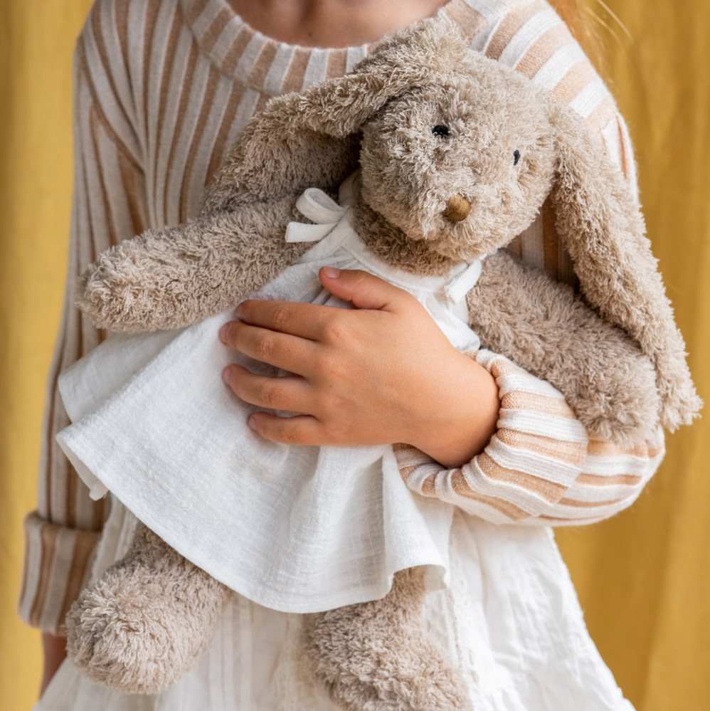 Nana Huchy Mrs Honey Bunny wearing a white dress personalise baby name with embroidery