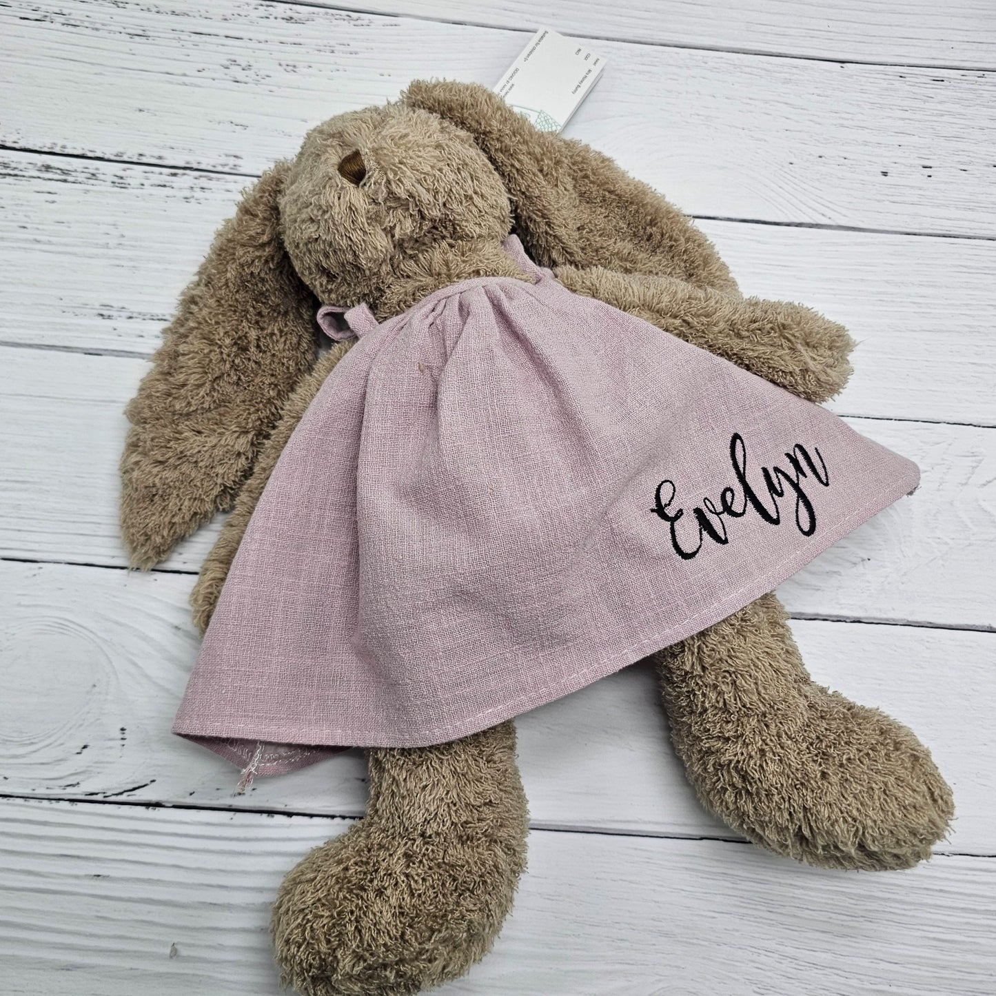 Nana huchy mrs honey bunny dressed in a lilac dress personalised with an embroidered name
