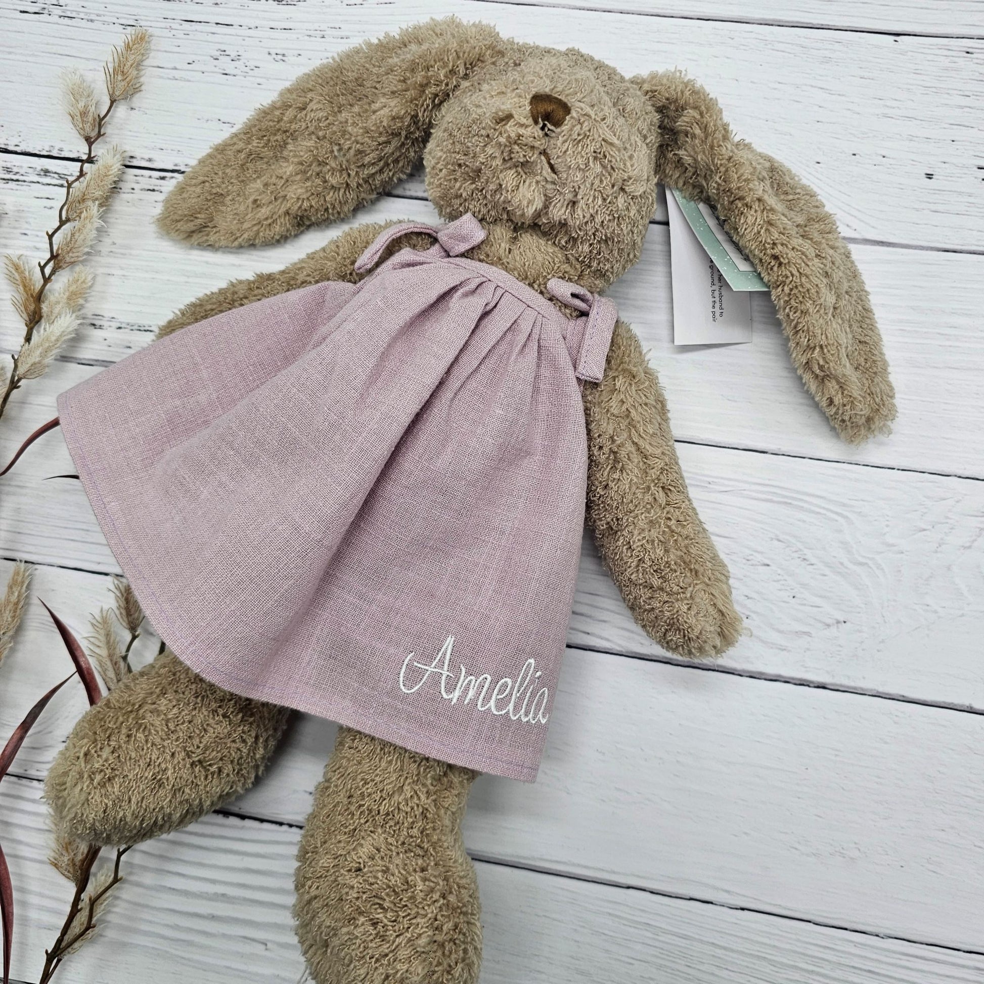 Nana huchy mrs honey bunny dressed in a lilac dress personalised with an embroidered name