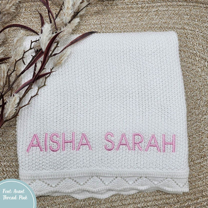 White Personalised Crochet Knit Baby Blanket – Embroida