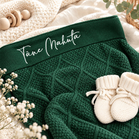 Forest Green Diamond Knit Blanket with a name embroidered